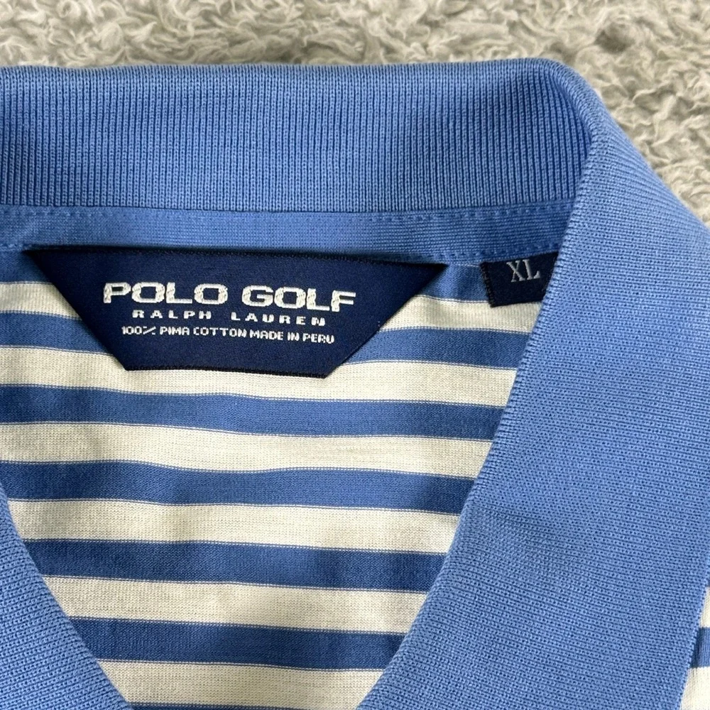 Polo Golf Ralph Lauren Mens XL‎ Blue White Striped Pima Cotton Seminole Golf